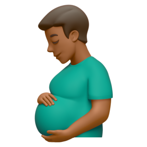 Emoji Người đàn ông mang bầu: màu da tối trung bình 🫃🏾 dạng 3D