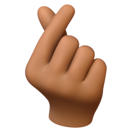Emoji Bàn tay với ngón trỏ và ngón cái bắt chéo: màu da tối trung bình 🫰🏾 dạng 3D