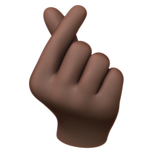 Emoji Bàn tay với ngón trỏ và ngón cái bắt chéo: màu da tối 🫰🏿 dạng 3D