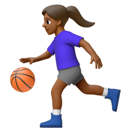 Emoji Người phụ nữ chơi bóng: màu da tối trung bình ⛹🏾‍♀ dạng 3D
