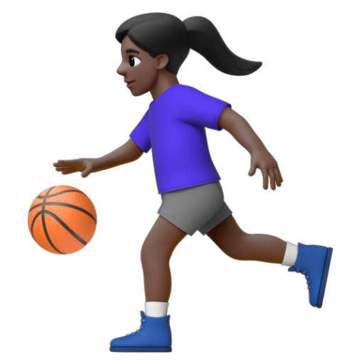 Emoji Người phụ nữ chơi bóng: màu da tối ⛹🏿‍♀ dạng 3D