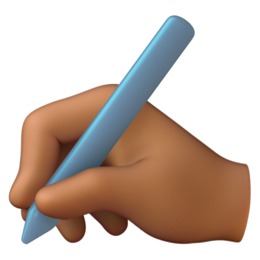 Emoji Bàn tay đang viết: màu da tối trung bình ✍🏾 dạng 3D