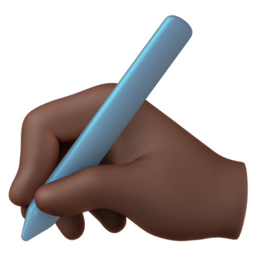 Emoji Bàn tay đang viết: màu da tối ✍🏿 dạng 3D